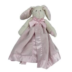 Bearington Baby White Bunny Plush Rabbit Lovey Pink Satin Security Toy 15 Inch